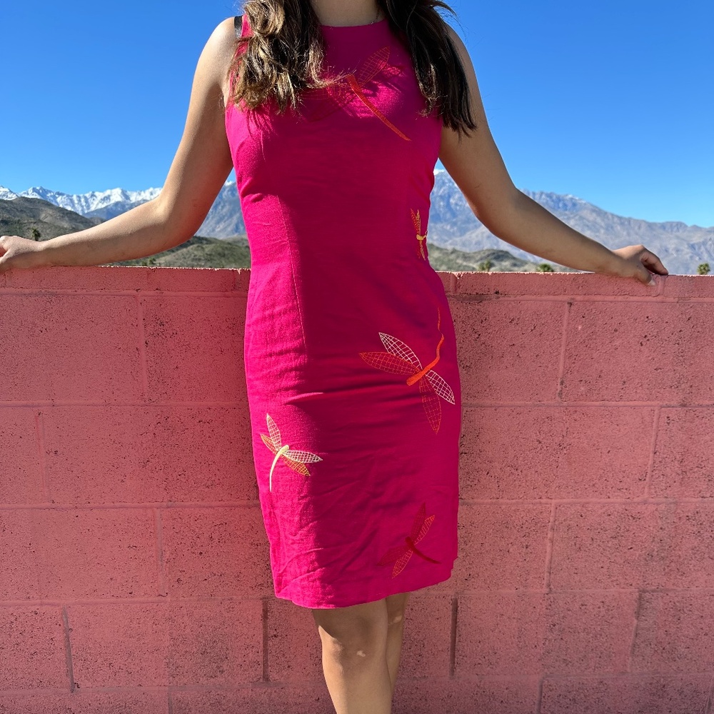 Talbots Petites Pink Dragonfly dress